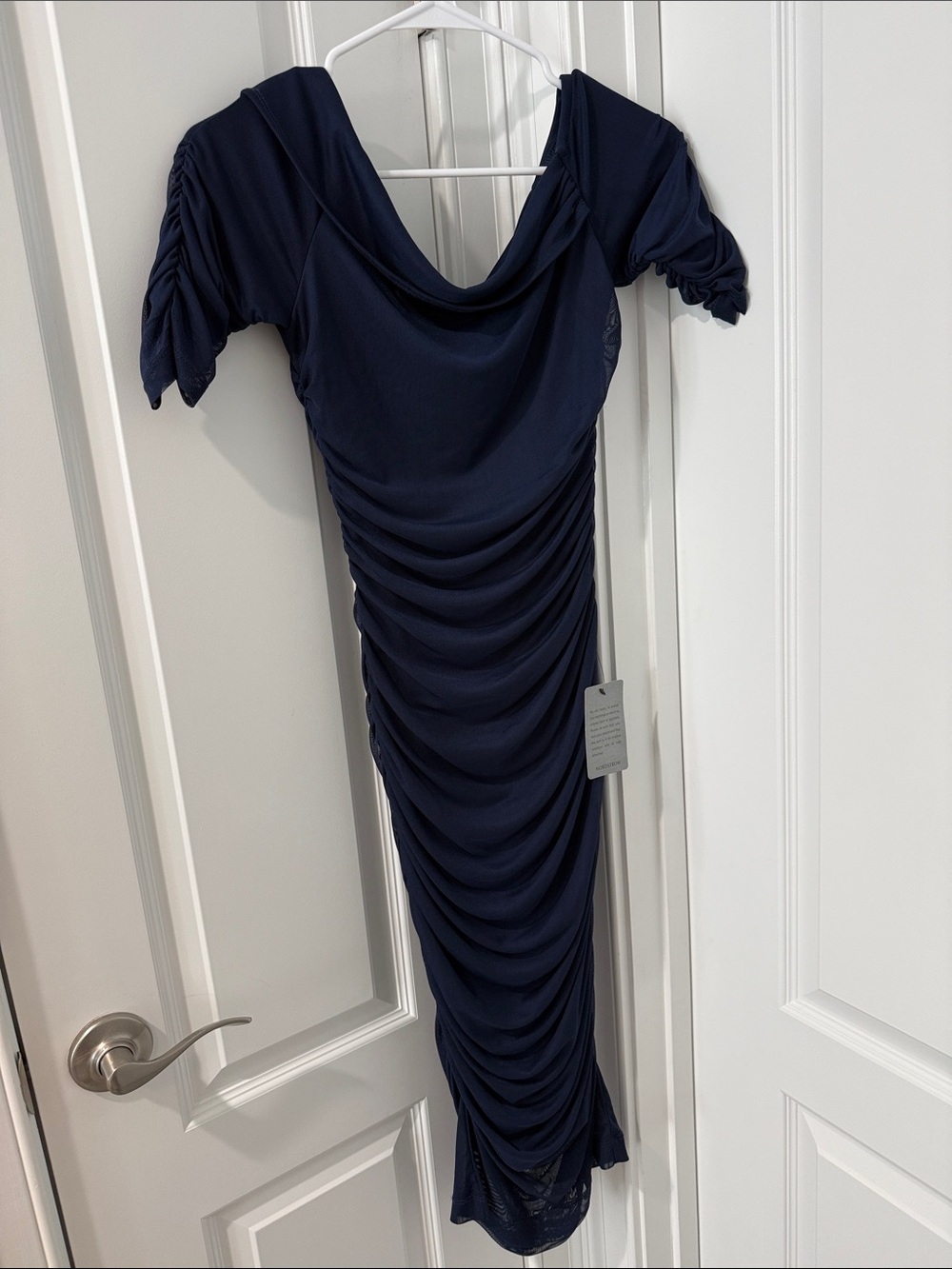 Navy Ruched Cowl Neck Midi Dress - Women